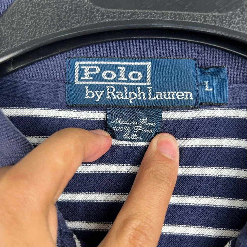 Vintage Polo Ralph Lauren Polo Shirt Men Large Striped Short Sleeve Pima Cotton